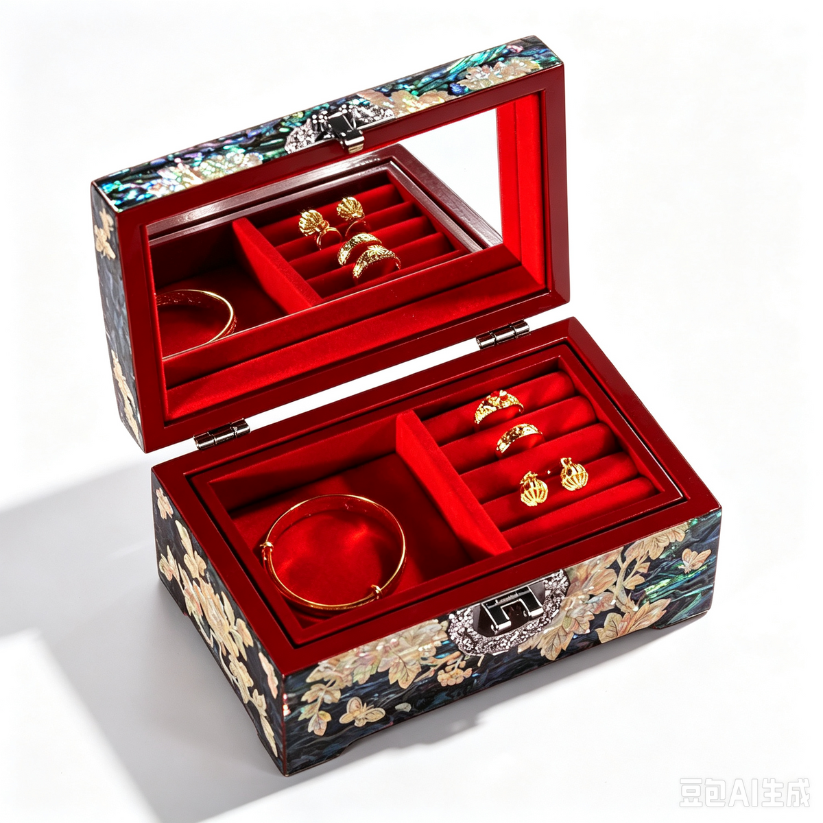 Handcrafted Blue Green Lacquer Jewelry Organizer, Traditional Chinese Keepsake Box