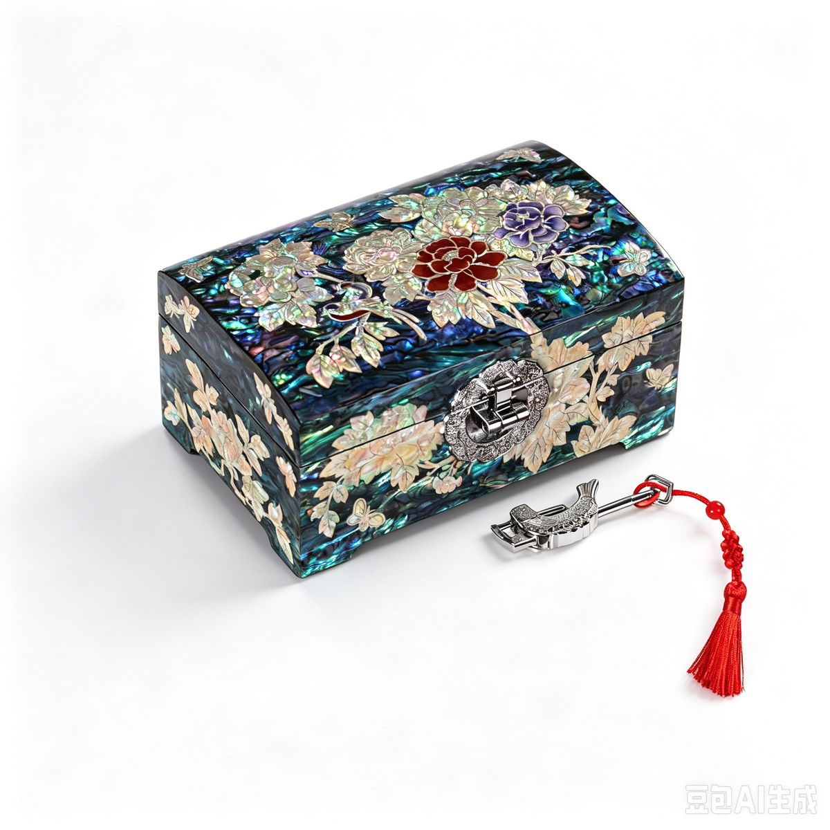 Handcrafted Blue Green Lacquer Jewelry Organizer, Traditional Chinese Keepsake Box