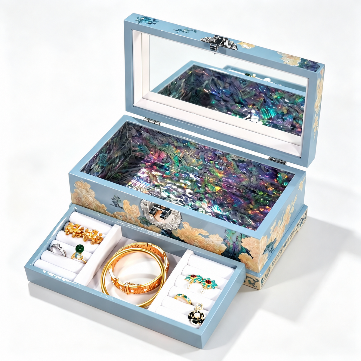 Light Blue Mother-of-Pearl Jewelry Box — product view 2