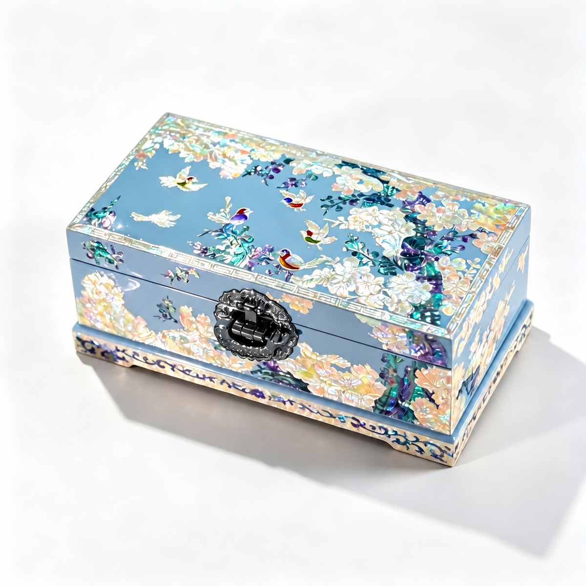 Light Blue Mother-of-Pearl Jewelry Box — product view 1