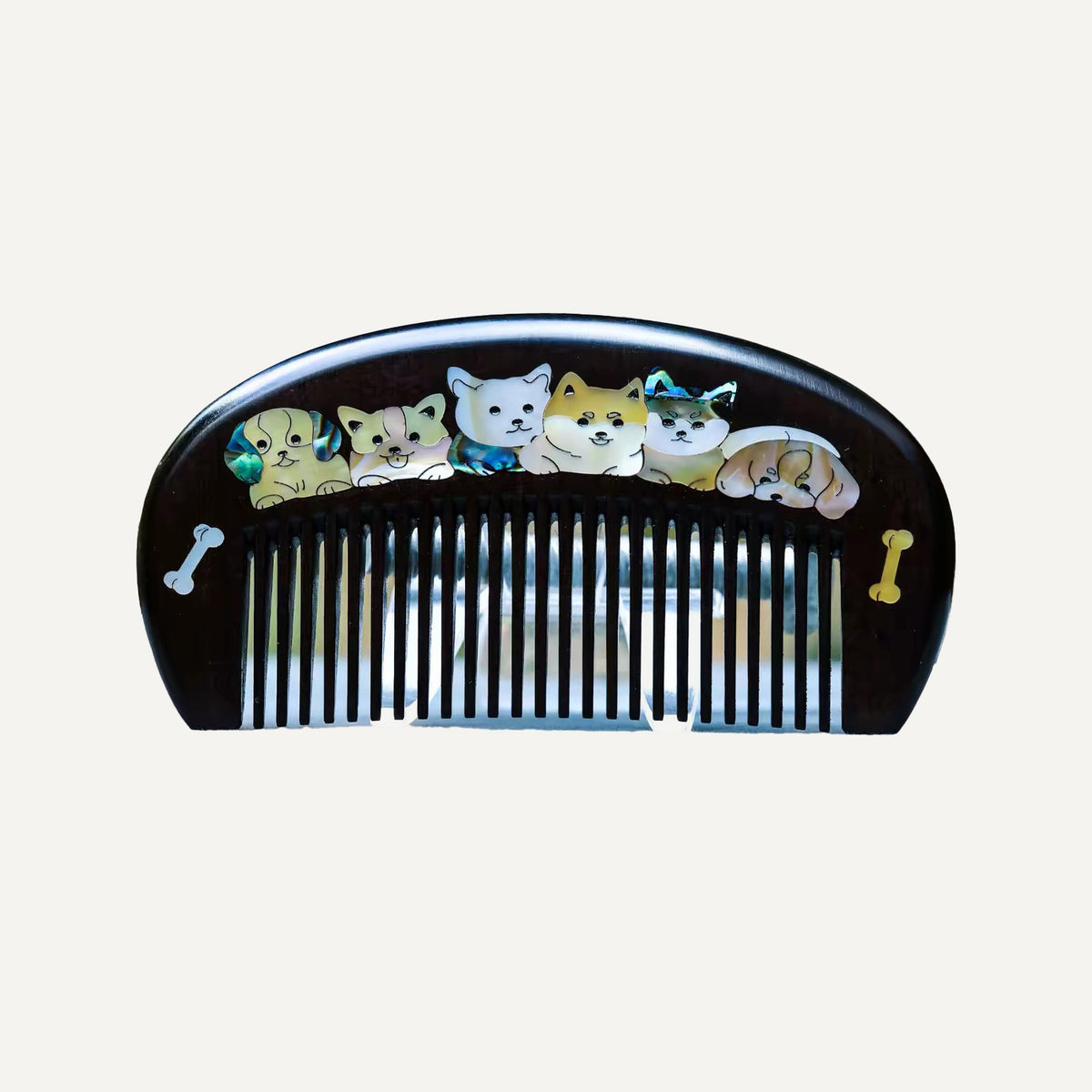 Puppy Inlay Sandalwood Hair Comb