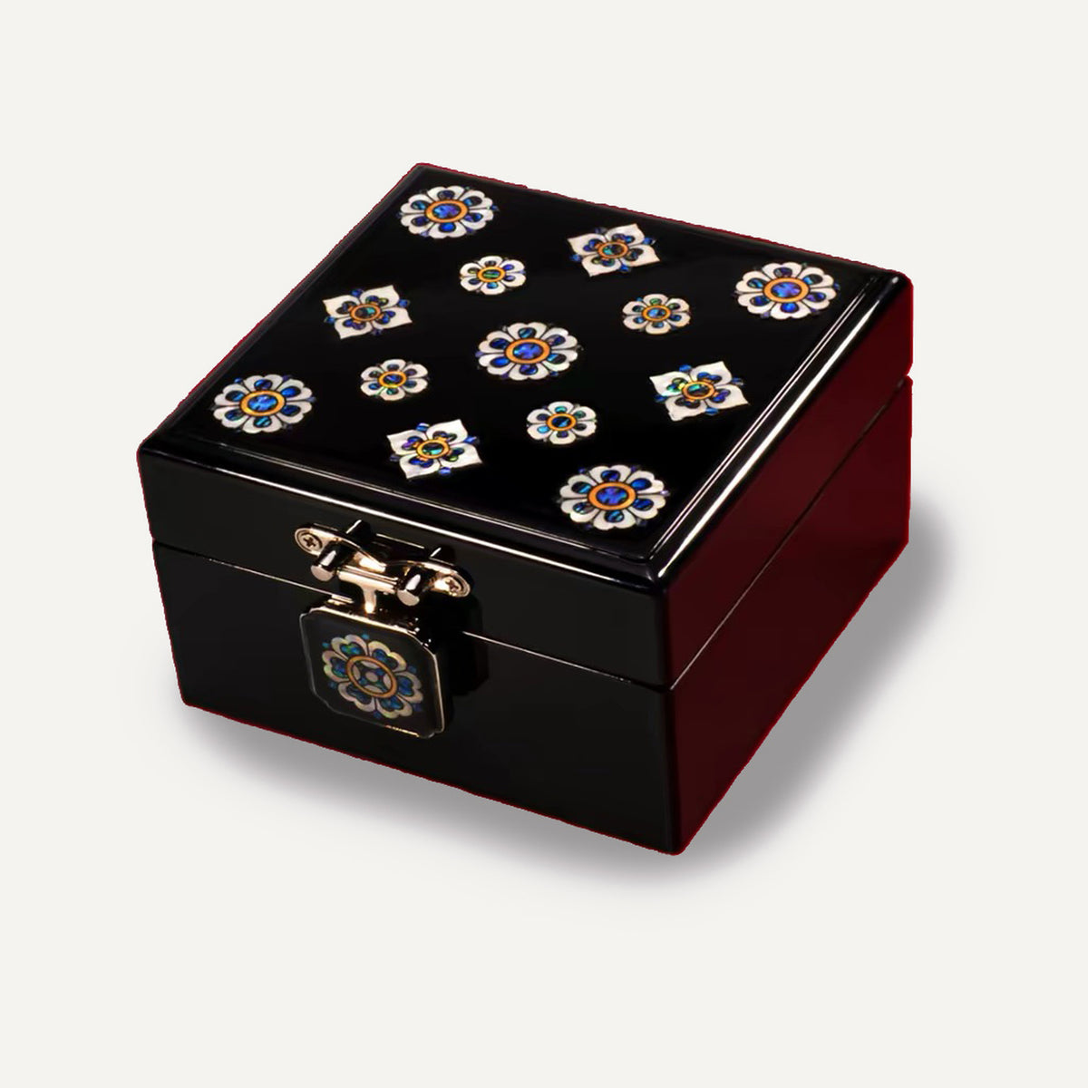 Square Lacquer Jewelry Box | Traditional Mother‑of‑Pearl Inlaid Storage Case